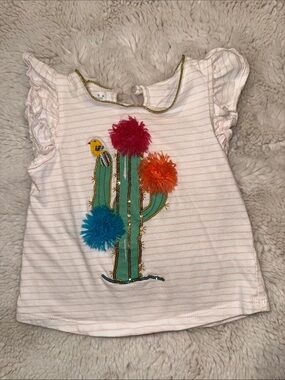 Mud Pie Pink Striped Cactus Pom-Pom Tank Top